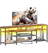 Furologee TV Stand with Power Outlets and LED Lights, 63 Inch Entertainment Center for 60 65 70 I...