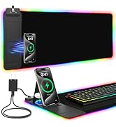 Mouse Pad with Foldable Phone Holder &amp; Wireless Charger, XL RGB Gaming Mousepad 31.5"x11.8" Large...