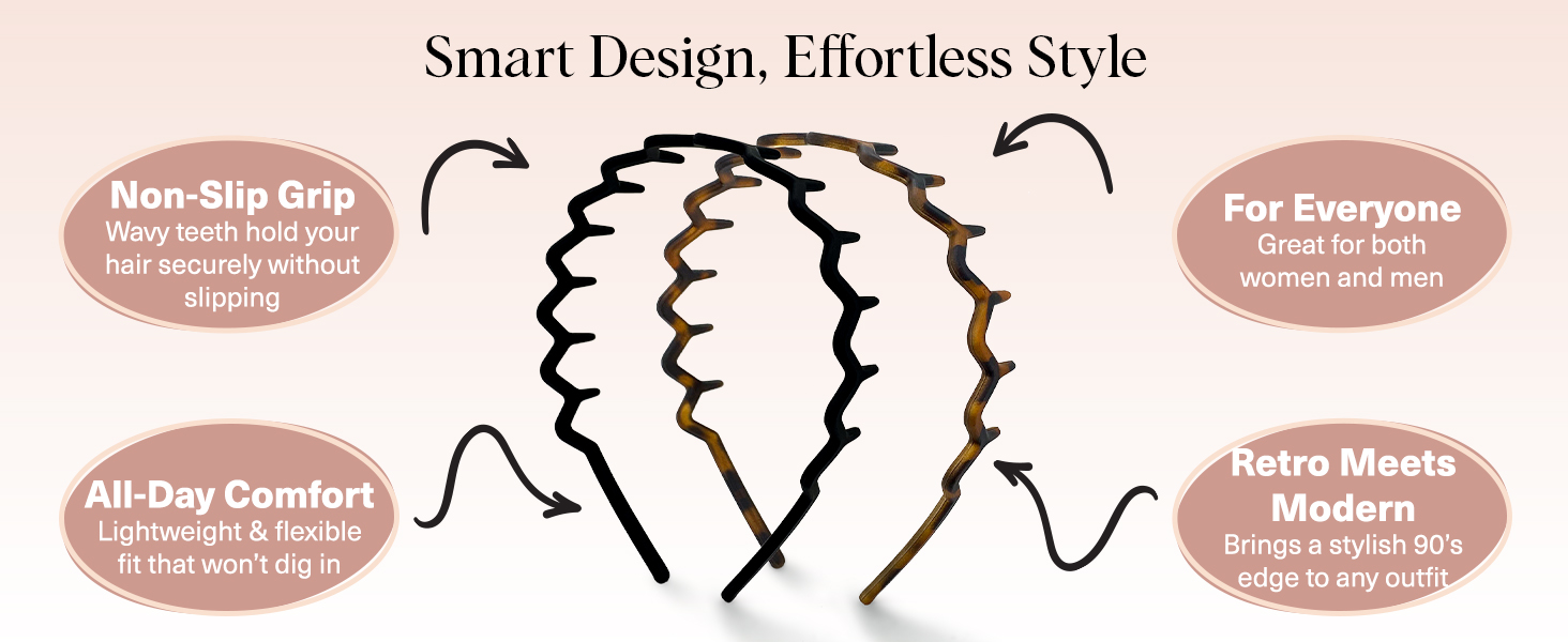 Zig Zag Headbands, Recycled Plastic Wavy Hair Band with Teeth, Headbands for Women and Men