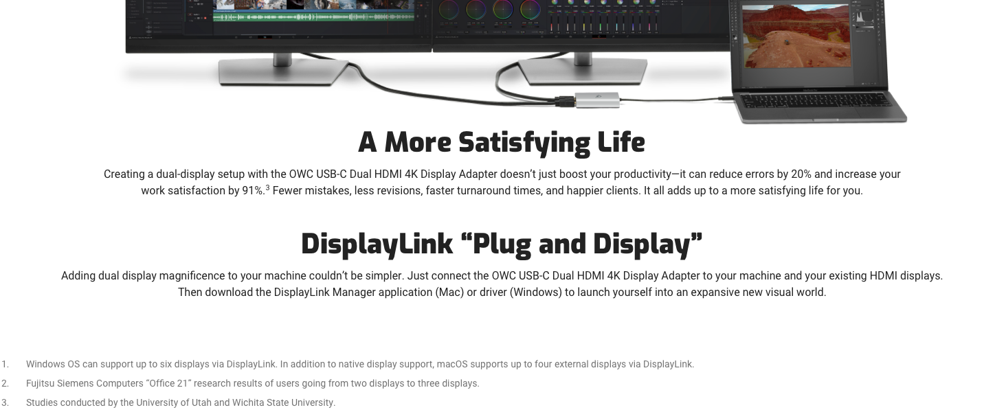 OWC USB-C to Dual HDMI 4K Display Adapter with DISPLAYLINK for M1