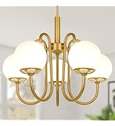 BesLowe Gold Chandelier, 5-Light Mid Century Brass Chandeliers for Dining Room Kitchen Island, Mo...