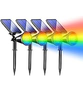 KEV Solar Spot Lights Outdoor,18 LEDs Solar Flood Lights with 8 Modes &amp;Colored Adjustable &amp;IPX65 ...