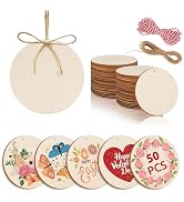 Philorn 50pcs Wooden Ornaments for Crafts 3.5" Unfinished DIY Wooden Ornaments, Predrilled Wood S...