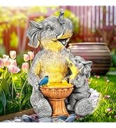 GIGALUMI Solar Garden Statues Loving Elephant Garden Decor Lights for Outside Yard Decorations Ou...