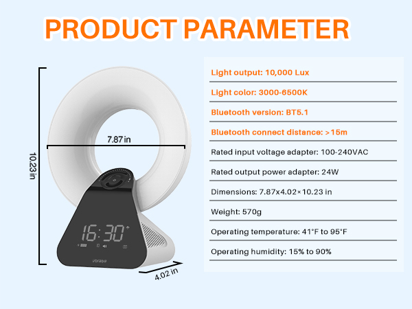 Voraiya Light Therapy Lamp Wake Up Light Sunrise Alarm Clock