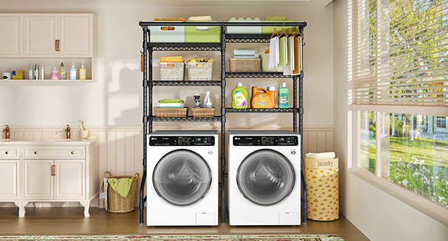 laundry storage shelves for washing machine