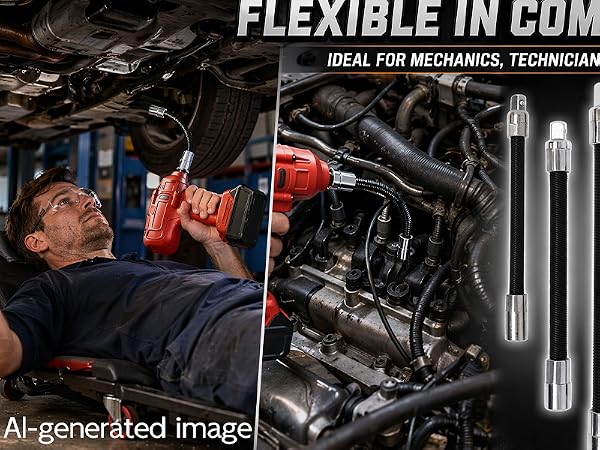 1/2&amp;amp;#34;, 3/8&amp;amp;#34;, 1/4&amp;amp;#34; Drives, Flexible Ratchet Extension Bars Set for Tight Spaces