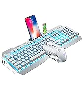 Wireless Gaming Keyboard and Mouse,Blue Backlit Rechargeable Keyboard Mouse with 3800mAh Battery ...