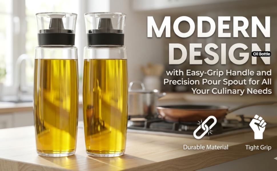 two oil bottles with text