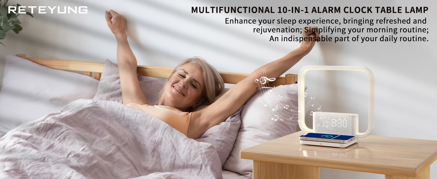 Multi-functional alarm clock bedside lamp that improves sleep
