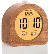 Plumeet Wooden Digital Alarm Clock for Bedrooms, Wood 4'' Battery Powered Alarm Clock with Snooze...