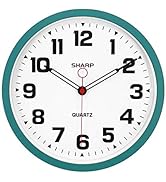 SHARP Matte Teal Wall Clock 12.3 Inch Silent Non-Ticking Modern Stylish Quartz Clocks Battery Ope...