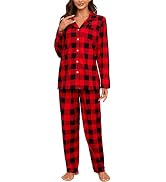 HEARTNICE Women Soft Pajama Set, Long Warm Flannel Pajamas Lightweight Cute Printed Pjs Set with ...