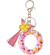 Suweibuke Colourful Cute Initial Letter Keychains for Women Girls with Tassel Butterfly, Charm fo...