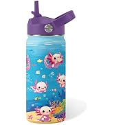 Axolotl Gifts for Girls, 16oz Axolotls Water Bottle with Straw Lid, BPA-Free, Leak Proof Stainles...