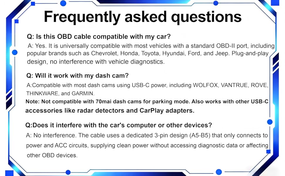 OBD Power Cable for Dash Camera