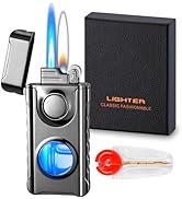 Torch Lighter, Creative Dual Flame Lighter with 6pcs Flint Stone, Windproof Lighter with Visible ...