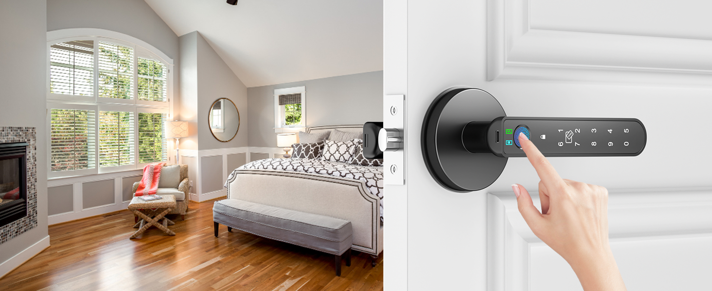 thumb print door knobs for bedroom fingerprint Access round black