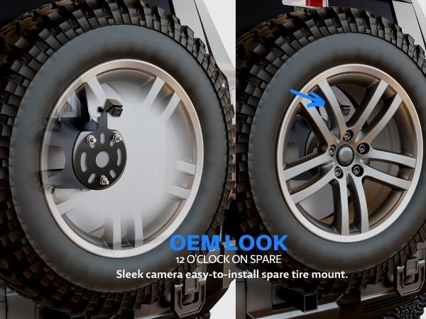 Sleek camera with easy-to-install spare tire mount