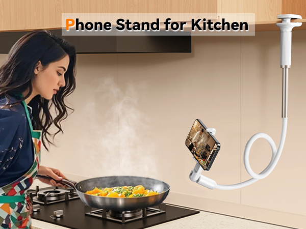 phone holder with mount clamp in kitchen to free your hands
