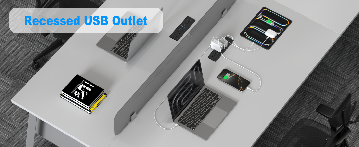 HEZI 65W USB C recessed power strip