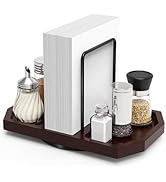 FODIENS Napkin Holder for Table, Rotating Napkin Dispenser with Salt and Pepper Shakers Storage, ...
