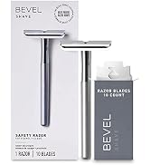 Bevel Safety Razor with Brass Weighted Handle and 10 Double Edge Safety Blade Refills, Single Bla...