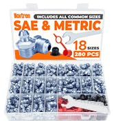 Noxtren 280PCS Grease Fittings Assortment, SAE &amp; Metric Grease Zerk Fittings 18 Standard Sizes, S...