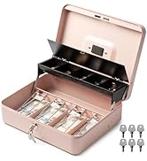 Volcora Large Cash Box with Key Lock, Metal Money Box for Cash, Portable Locking Safe Box with Co...