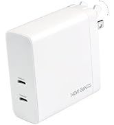 140W USB C Charger, DERLULU GaN Fast Charger, 2-Port USB-C Compact Foldable Charger for Laptops, ...