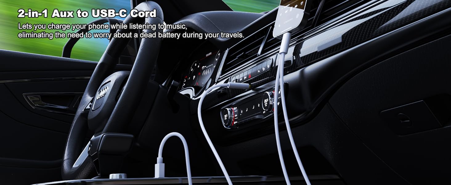 aux to usb c for car with charging