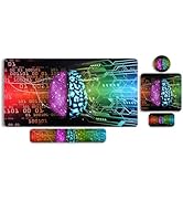 MOSISO Extended Gaming Mouse Pad&amp;Massage Keyboard Wrist Rest&amp;Mousepad&amp;Wrist Rest&amp;Coaster, Brain E...