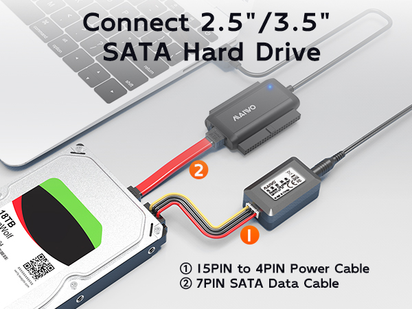 SATA/IDE to USB 3.0 Adapter,5Gbps High Speed Tool Free driver free, plug and play. Blue indicator
