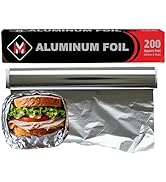 Aluminum Foil Roll with Easy Tear Dispenser - 200 FT x 12 Inch Wide Tin Foil for Food Wrapping, B...