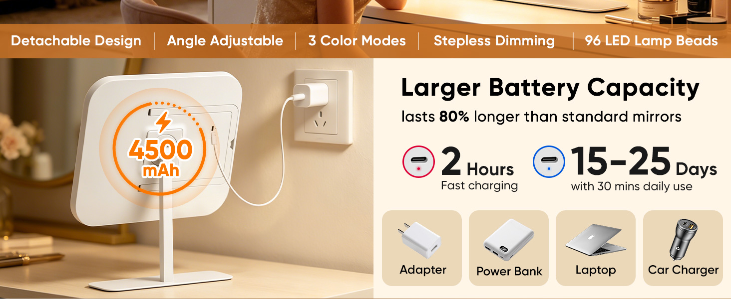 rechargeable mirror with lights