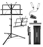 CAHAYA Dual-Use Reinforced Folding Sheet Music Stand with Stand Light &amp; Desktop Book Stand Lightw...