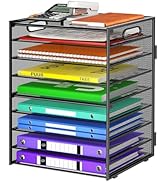 Cawukege 9 Tier Paper Organizer with Handle, Large Capacity Desk Organizer Mesh File Folder Organ...