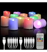 Rechargeable Color Changing Votive Candles Flameless USB LED Tea Lights with Remote Flickering Te...