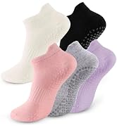 kepiibi 5 Pairs Pilates Socks with Grips for Women Non Slip Grip Yoga Crew Socks for Barre Hospit...