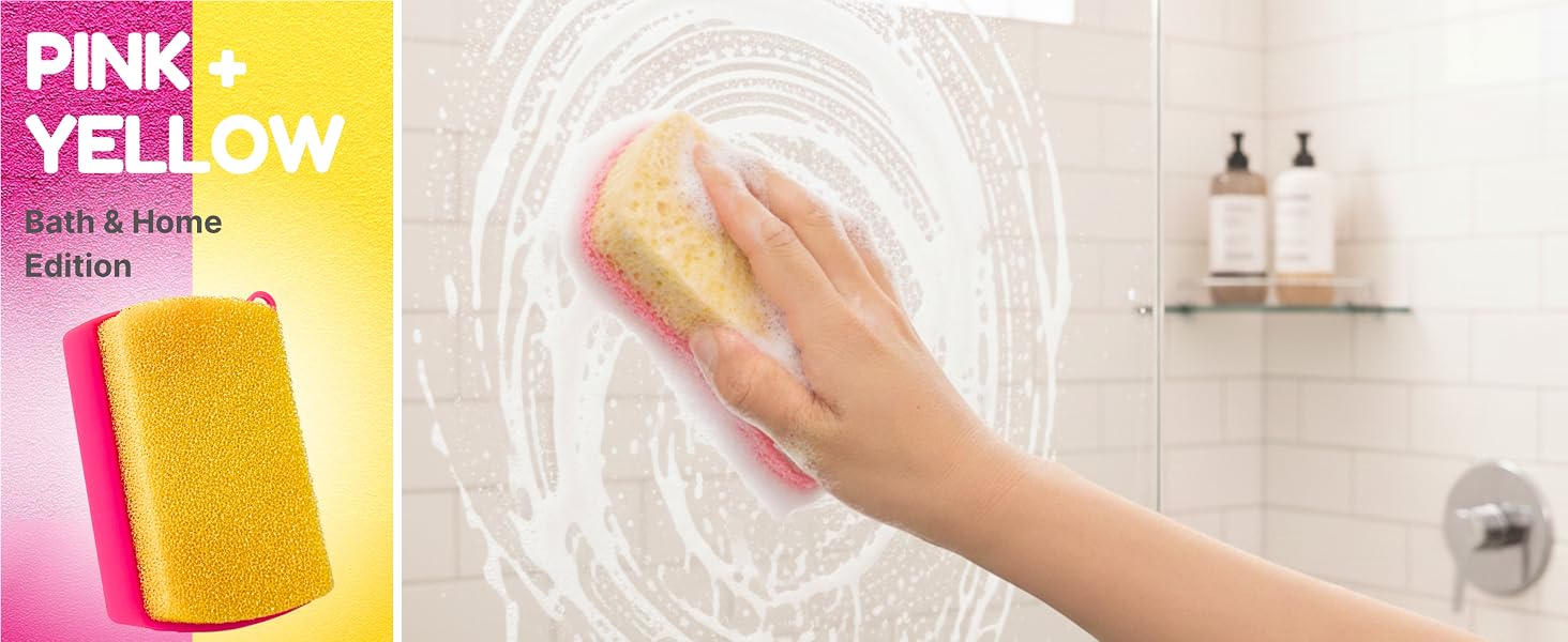Pink yellow silicone sponge cleaning shower glass with rich foam