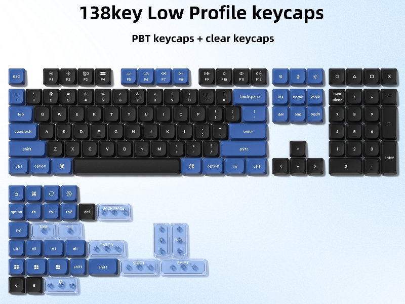 womier low profile keycap,pbt/pc keycaps,clear keycaps,double shot keycaps