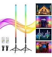 Lookmein 2 Pack 3ft RGB Tube Light Portable 5000mAh Battery Powered LED Light Stick with Stand, M...