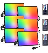 Onforu 6 Pack RGB LED Flood Light Outdoor, 30W DIY Color Changing Uplights with Remote, 2700K War...