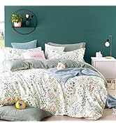 LEMIROE Floral Cotton Comforter Queen Size - Botanical Wildflower Pattern with Soft Pestel Accent...