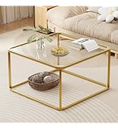 Coffee Table Glass, Minimalist Square Tables for Living Room, Modern Center Table for Office or S...
