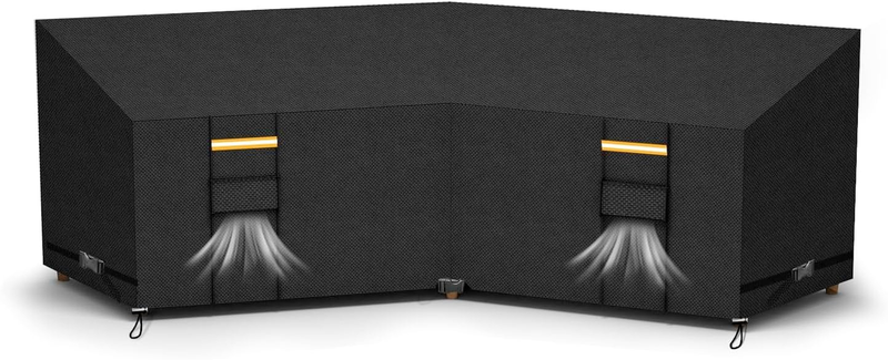 V-Shaped Outdoor Sectional Cover Waterproof, 100X100 Inch,Heavy Duty 600D Polyester, Weatherproof L Shaped Patio Furniture Covers,Uv-Resistant Outdoor Sofa Couch Cover,Air Vents,Buckles Straps