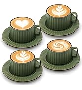 DOWAN Cappuccino Cup Set of 4, 8 OZ Ceramic Coffee Cups with Saucers, Coffee Mugs, Ribbed Espress...