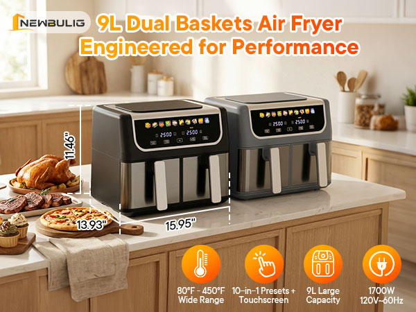 NEWBULIG 9L Dual Zone Air Fryer