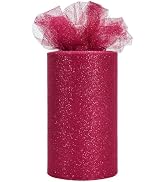 TONIFUL Rose Red Glitter Tulle Roll 6 Inch x 50 Yard Tulle Ribbon for Tutu Skirt, Wedding Christm...