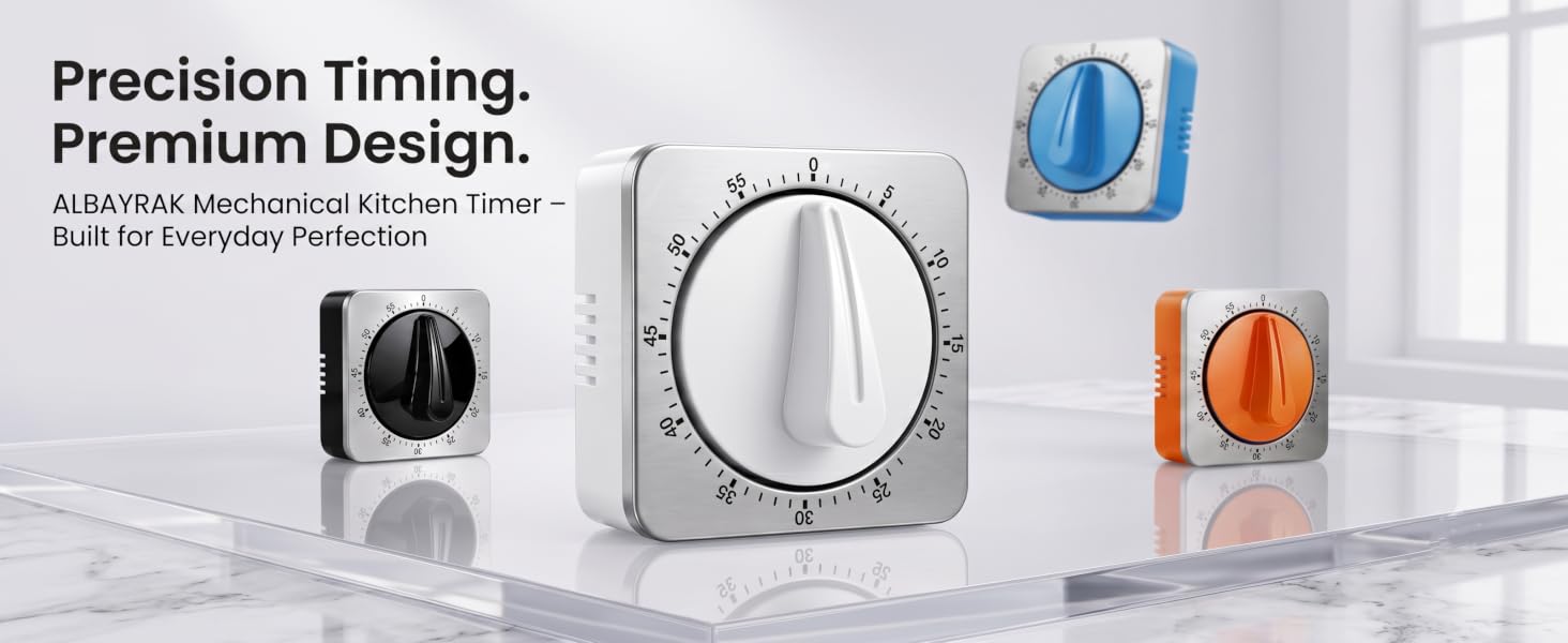 Four colorful Albayrak square mechanical timers